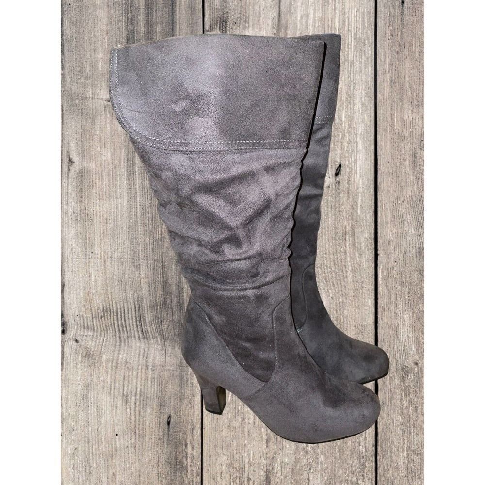 Source Unknown Gray Suede Mid-Calf Heeled Boots